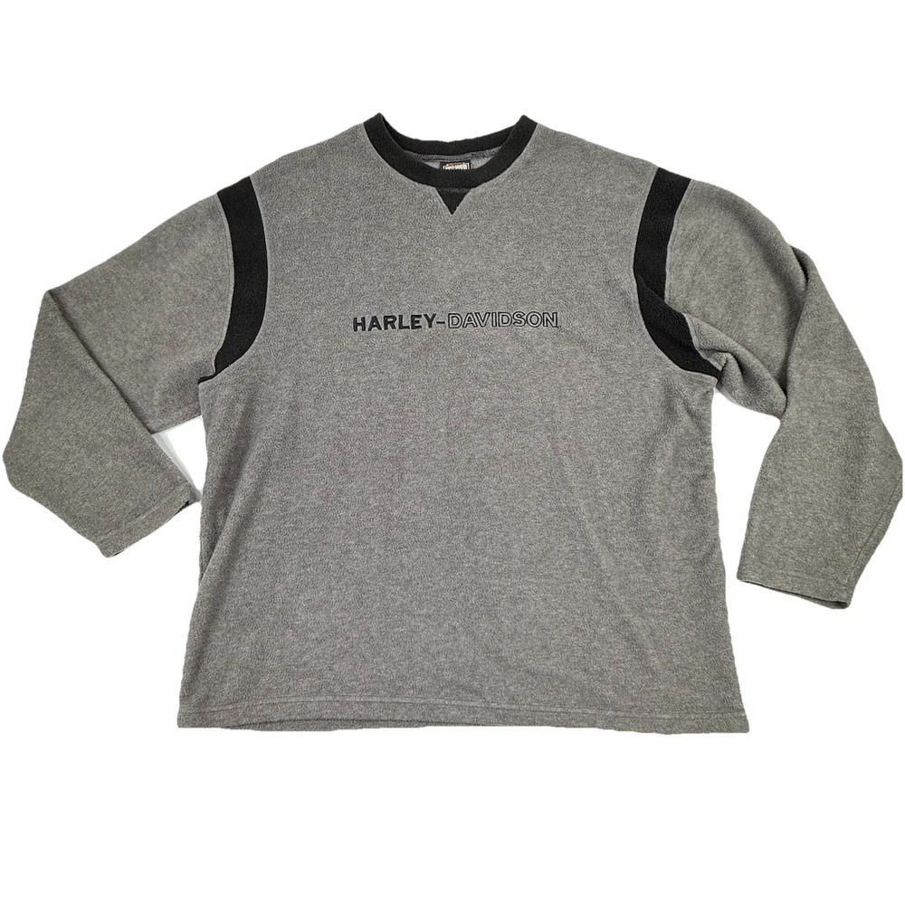 VTG Harley Davidson Fleece Pullover Crew Neck Sweatshirt Gray Black Men's XL USA